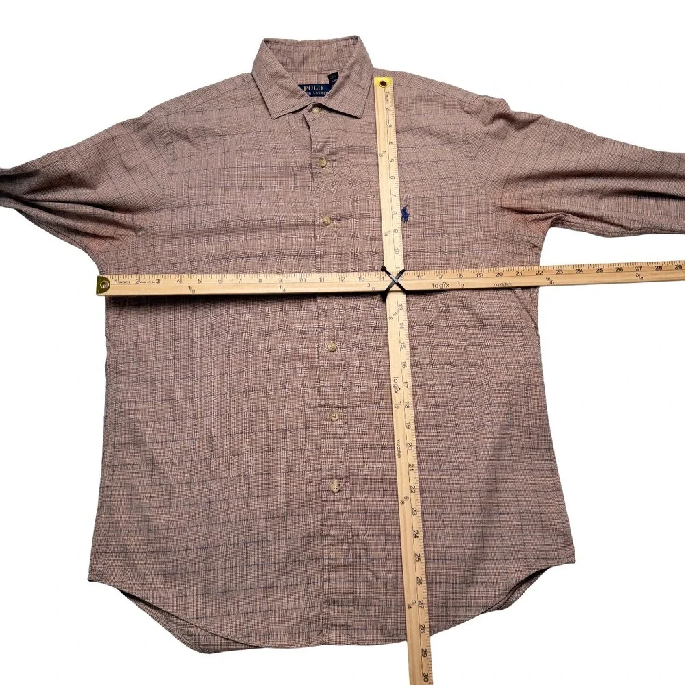 Ralph Lauren Mens Medium Brown Plaid Cotton Button Down Shirt Preppy Neutral